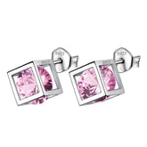 3D Cube Birthstone October Tourmaline Earrings Sterling Silver - Earrings - Aurora Tears
